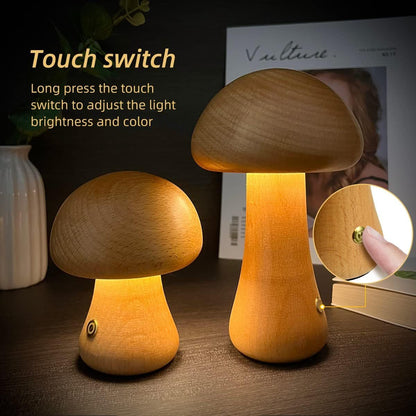 LED Wooden Mushroom Night Light