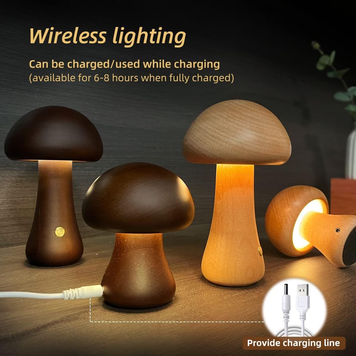 LED Wooden Mushroom Night Light