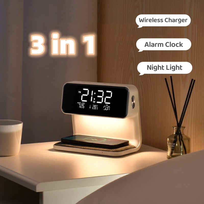 3 In 1 Wireless Bedside Charging Alarm Clock Lamp