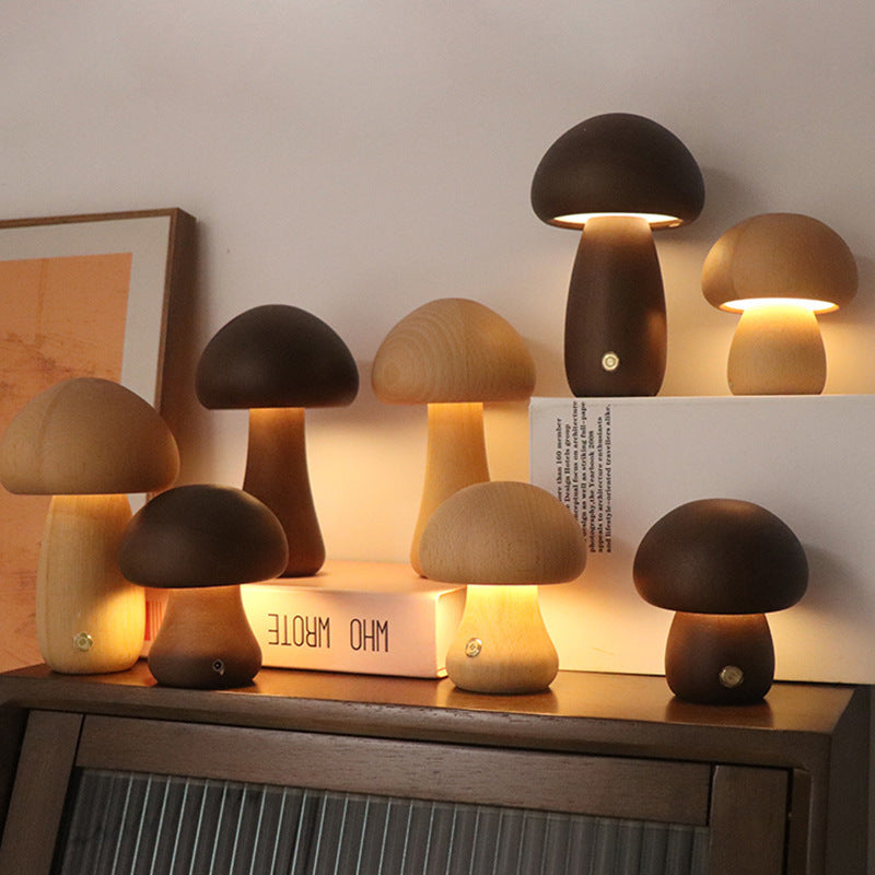 LED Wooden Mushroom Night Light