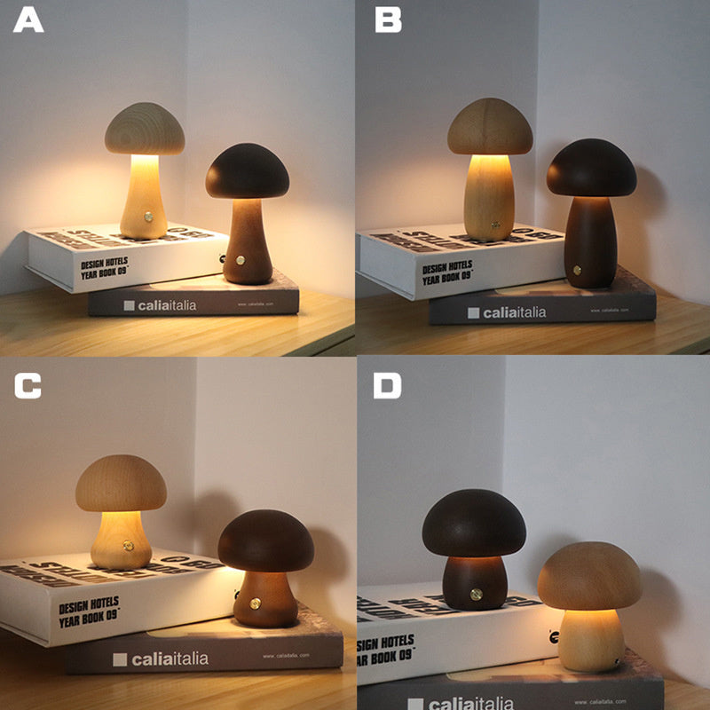 LED Wooden Mushroom Night Light